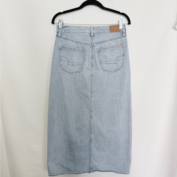 American Eagle Low Rise Denim Maxi Skirt Light Wash Y2K Slit AE Dreamy Drape | 0 - Picture 7 of 9